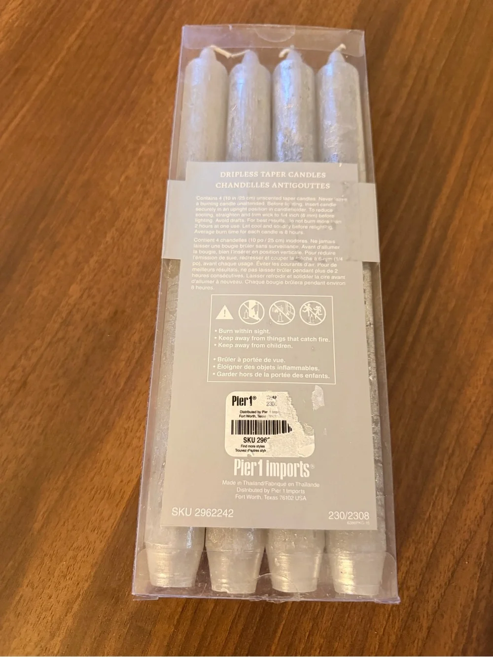 Pier 1 Silver Dripless Taper Candles - Pack of 4